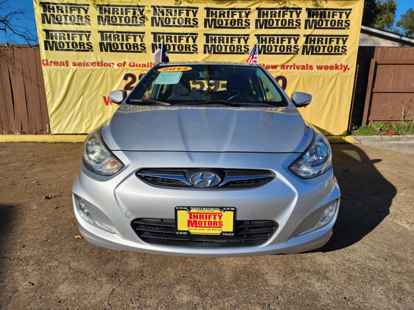 2013 Silver /Gray Hyundai Accent SE 5-Door (KMHCU5AE4DU) with an 1.6L L4 DOHC 16V engine, located at 16710 Clay Rd., Houston, TX, 77084, (281) 859-7900, 29.834864, -95.656166 - Photo#0