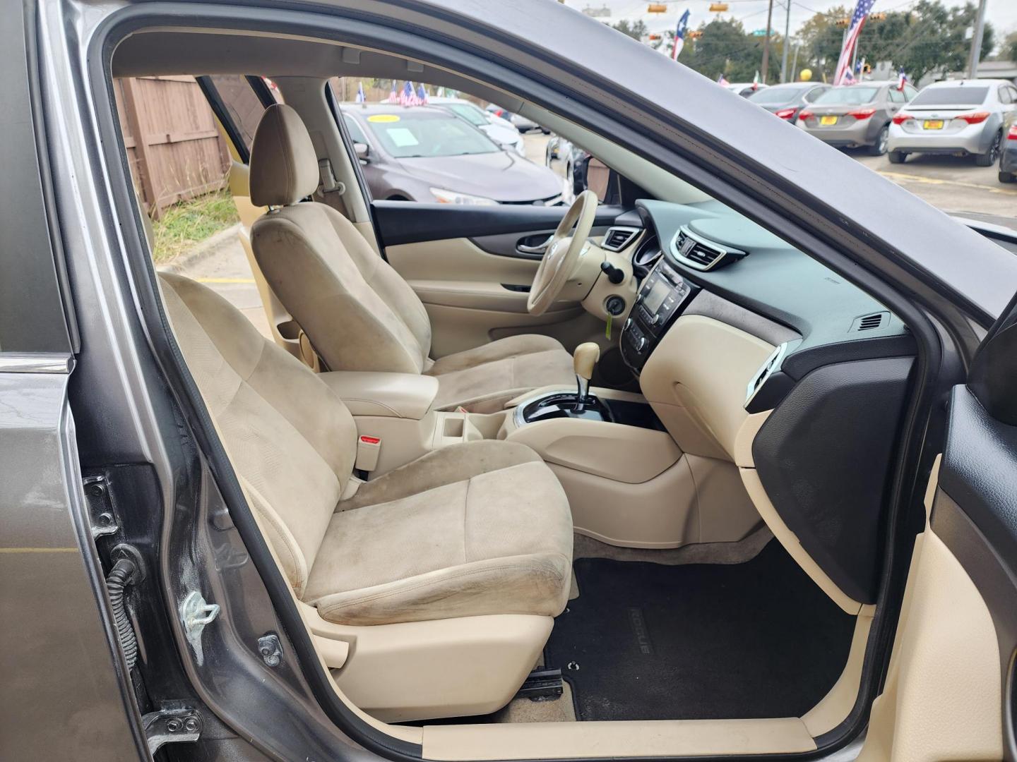 2015 Gray /Tan Nissan Rogue S 2WD (KNMAT2MTXFP) with an 2.5L L4 DOHC 16V engine, Continuously Variable Transmission transmission, located at 16710 Clay Rd., Houston, TX, 77084, (281) 859-7900, 29.834864, -95.656166 - Photo#13