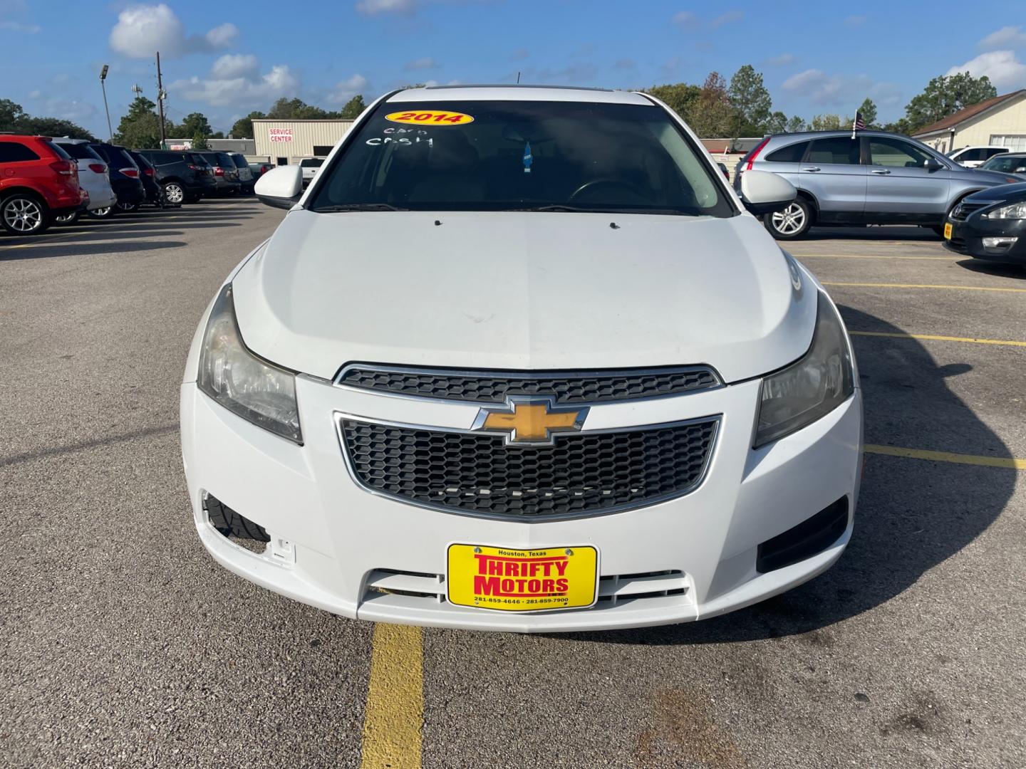 2014 White Chevrolet Cruze (1G1PE5SB2E7) with an 1.4L I4 Turbocharger 1.4L I4 engine, Automatic 6-Speed transmission, located at 16710 Clay Rd., Houston, TX, 77084, (281) 859-7900, 29.834864, -95.656166 - Low Down. Low Payments. - Photo#0