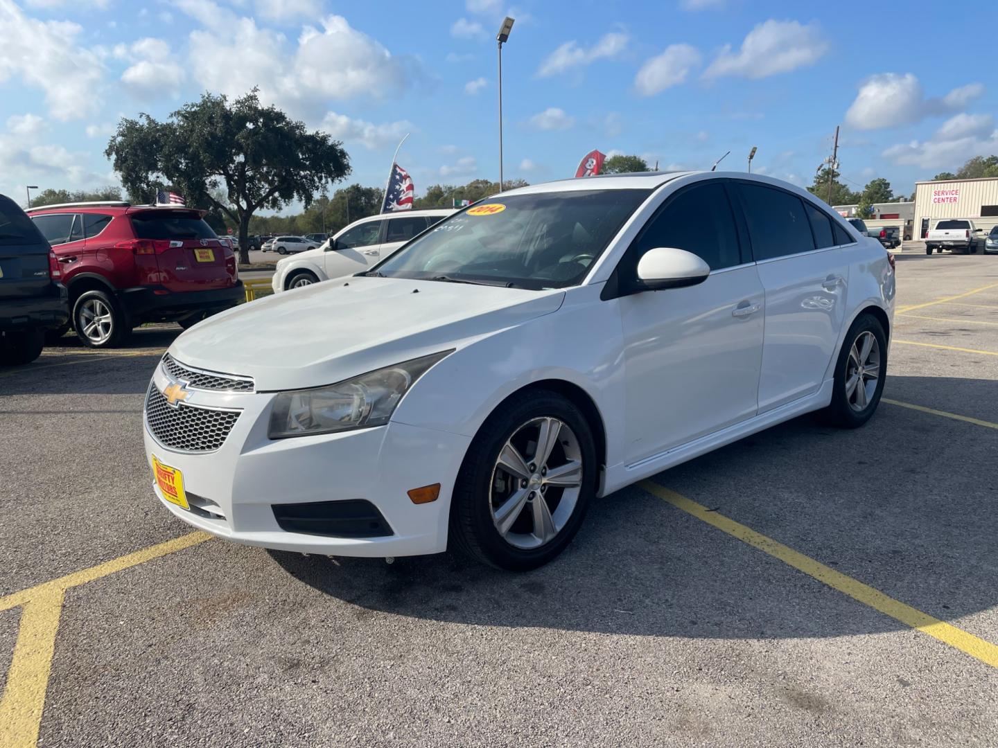 2014 White Chevrolet Cruze (1G1PE5SB2E7) with an 1.4L I4 Turbocharger 1.4L I4 engine, Automatic 6-Speed transmission, located at 16710 Clay Rd., Houston, TX, 77084, (281) 859-7900, 29.834864, -95.656166 - Low Down. Low Payments. - Photo#1