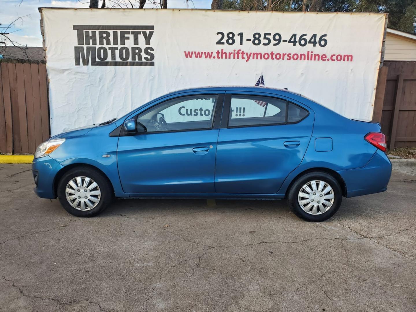 2017 Blue Mitsubishi Mirage G4 (ML32F3FJ5HH) with an 1.2L I3 1.2L I3 engine, Manual 5-Speed transmission, located at 16710 Clay Rd., Houston, TX, 77084, (281) 859-7900, 29.834864, -95.656166 - Photo#0