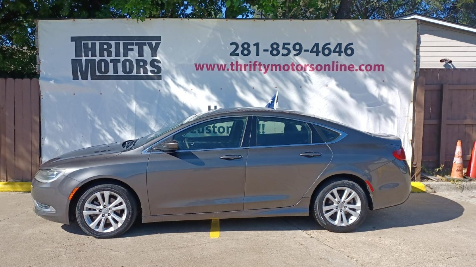 2015 Gray Chrysler 200 Limited (1C3CCCAB5FN) with an 2.4L L4 DOHC 16V engine, 9-Speed Automatic transmission, located at 16710 Clay Rd., Houston, TX, 77084, (281) 859-7900, 29.834864, -95.656166 - Low Down. Low Payments. - Photo#0