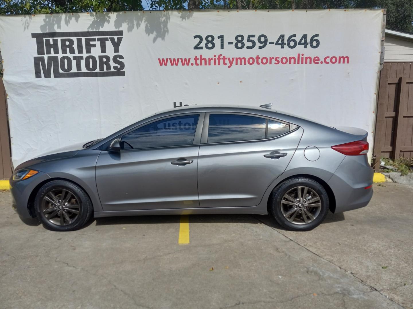 2018 Gray Hyundai Elantra Limited (5NPD84LF6JH) with an 1.8L L4 DOHC 16V engine, 6A transmission, located at 16710 Clay Rd., Houston, TX, 77084, (281) 859-7900, 29.834864, -95.656166 - Low Down. Low Payments. - Photo#0