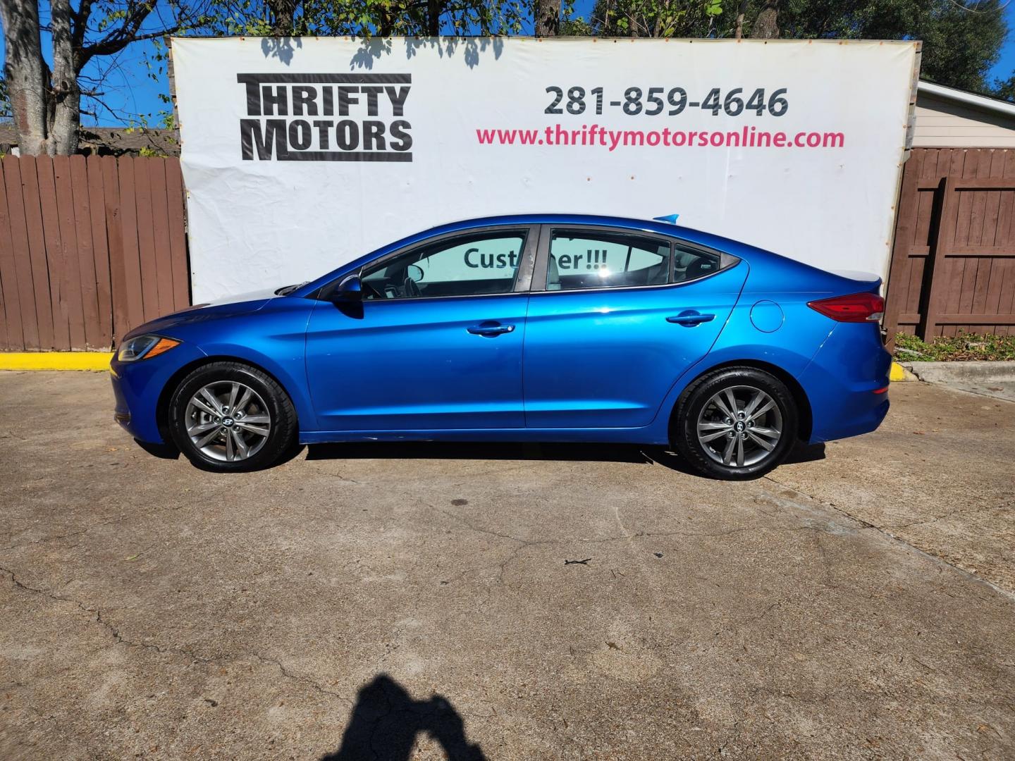 2017 Blue Hyundai Elantra Limited (5NPD84LF2HH) with an 1.8L L4 DOHC 16V engine, 6A transmission, located at 16710 Clay Rd., Houston, TX, 77084, (281) 859-7900, 29.834864, -95.656166 - Low Dow. Low Payments. - Photo#0