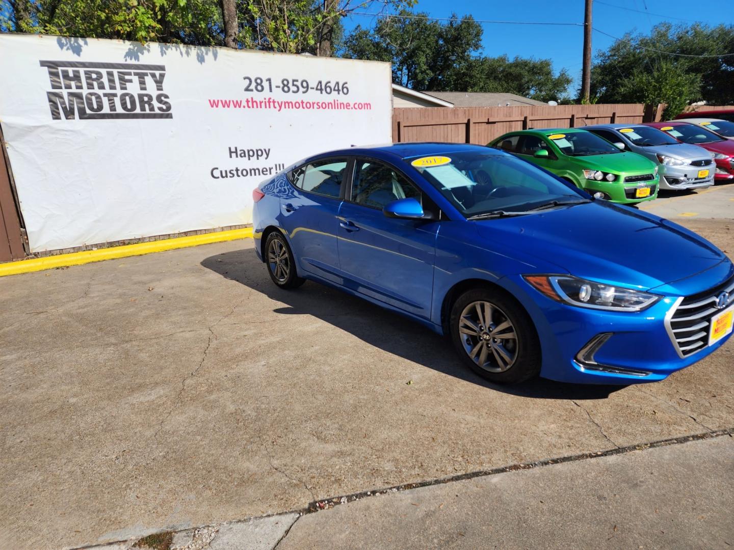 2017 Blue Hyundai Elantra Limited (5NPD84LF2HH) with an 1.8L L4 DOHC 16V engine, 6A transmission, located at 16710 Clay Rd., Houston, TX, 77084, (281) 859-7900, 29.834864, -95.656166 - Low Dow. Low Payments. - Photo#2