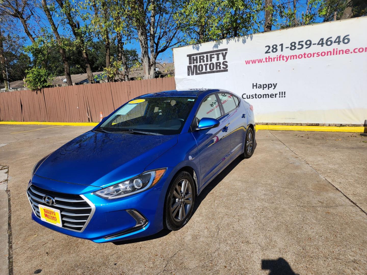 2017 Blue Hyundai Elantra Limited (5NPD84LF2HH) with an 1.8L L4 DOHC 16V engine, 6A transmission, located at 16710 Clay Rd., Houston, TX, 77084, (281) 859-7900, 29.834864, -95.656166 - Low Dow. Low Payments. - Photo#3