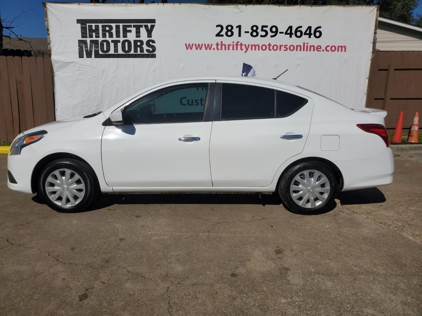 2017 White Nissan Versa 1.6 S 4A (3N1CN7APXHK) with an 1.6L L4 DOHC 16V engine, 4A transmission, located at 16710 Clay Rd., Houston, TX, 77084, (281) 859-7900, 29.834864, -95.656166 - Low Down. Low Payments. - Photo#0